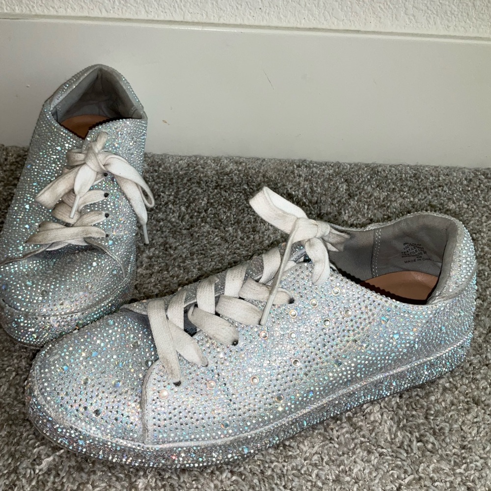Women's Bling Rhinestone Shiny Sneakers - Silver Sz 9 - Picture 2 of 14